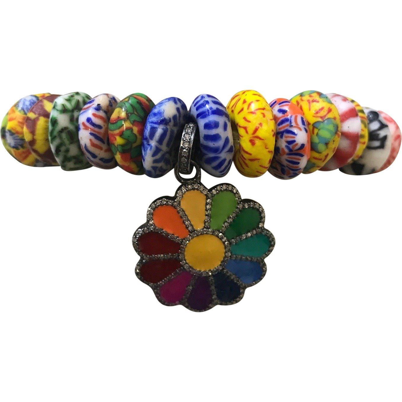 African Glass Beads Bracelet with flower