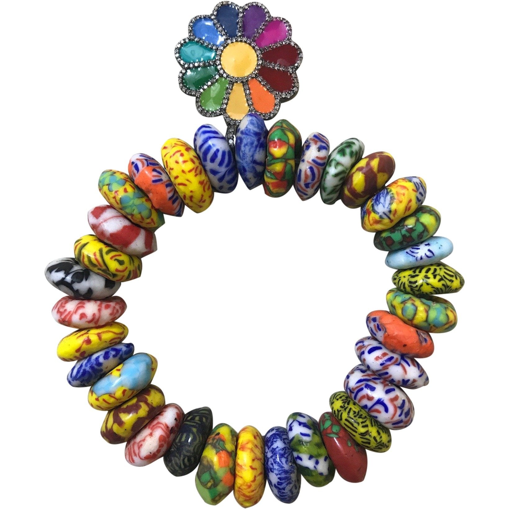 African Glass Beads Bracelet with flower